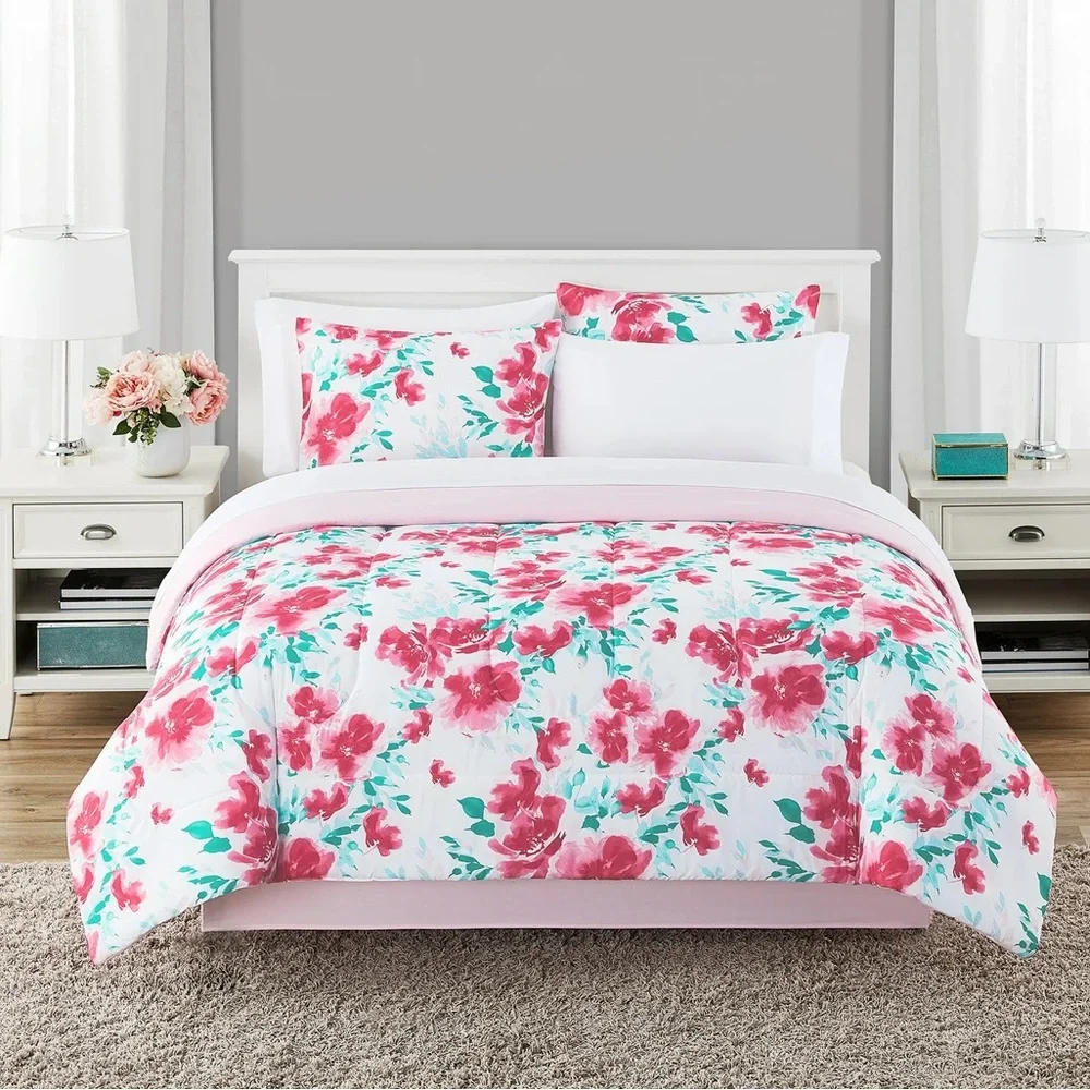 Mainstays Mint Floral 8-Piece Bed in a Bag Bedding Set Twin NEW